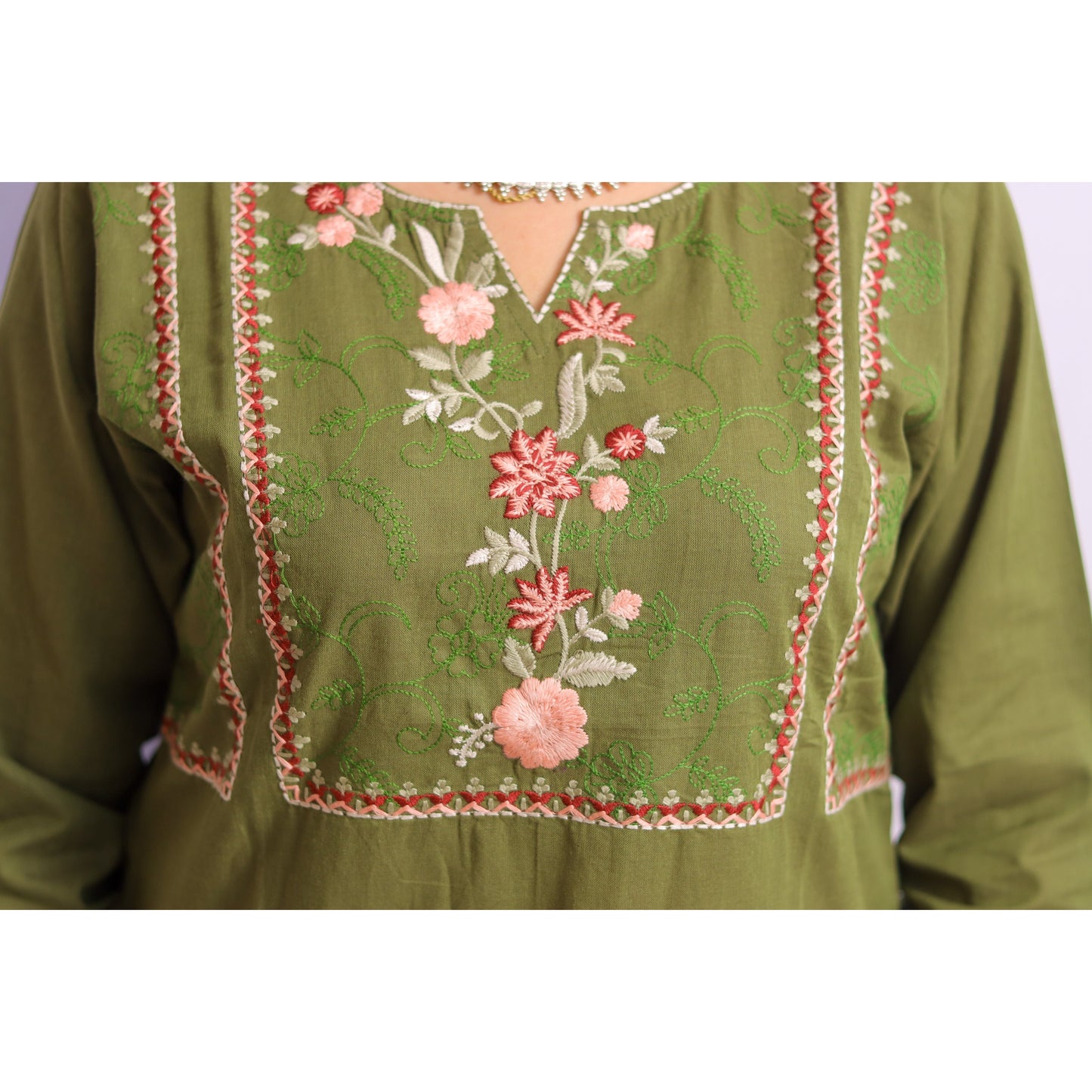 Mehndi Green Embroidered Kurti