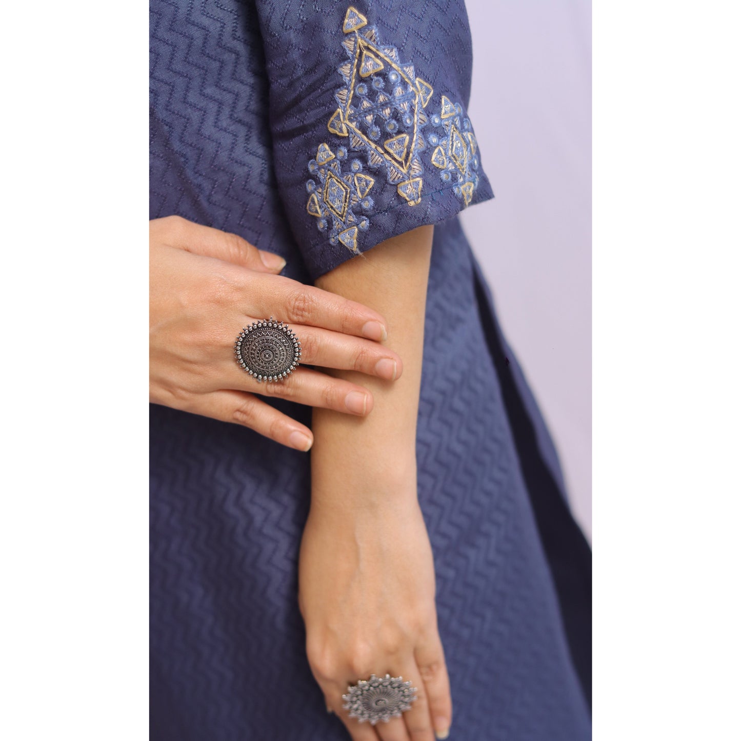 Blue Grey Embroidered Kurti