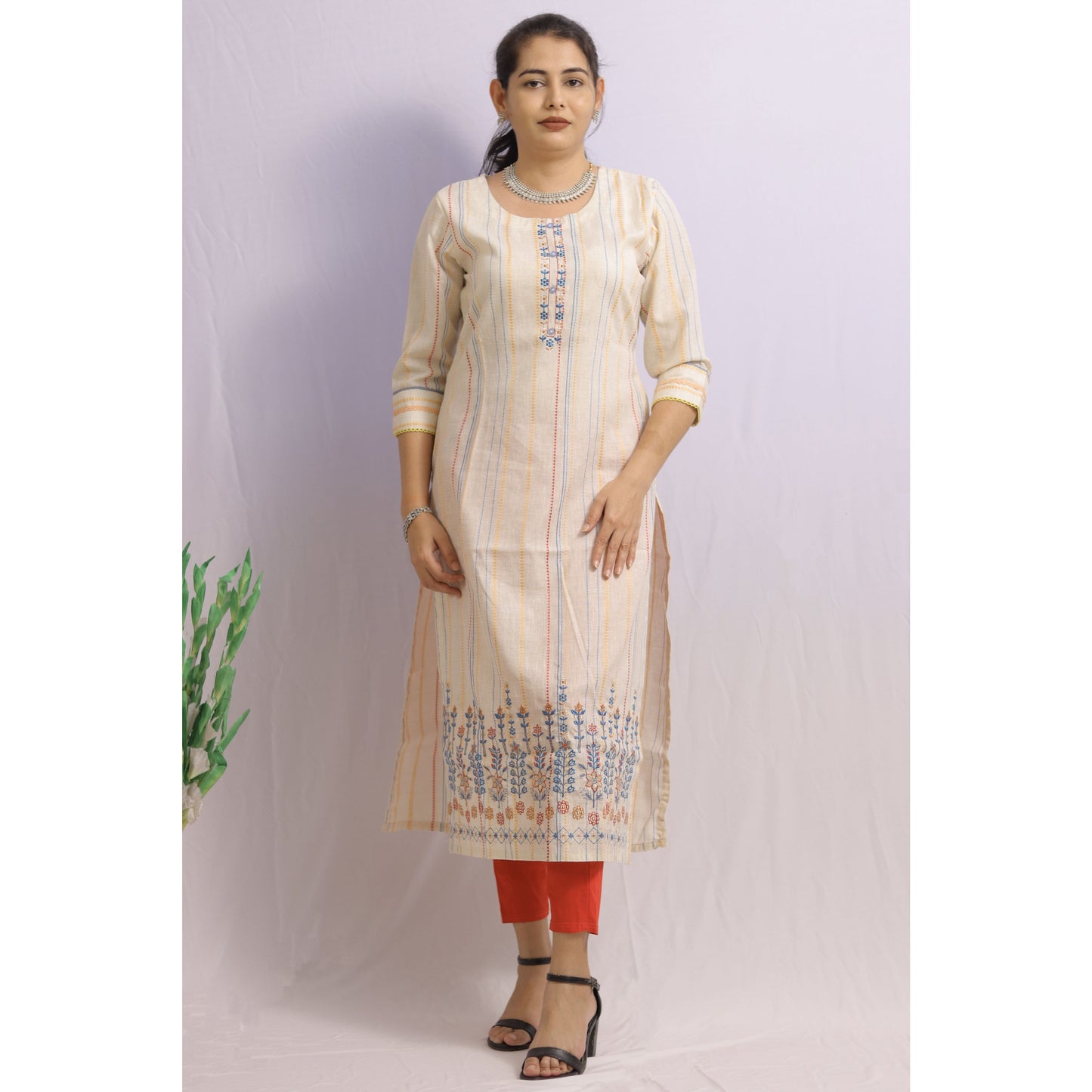 Beige Embroidered Kurti
