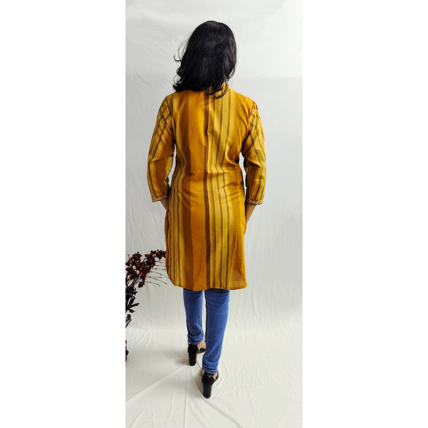 Mustard Embroidered Short Kurti