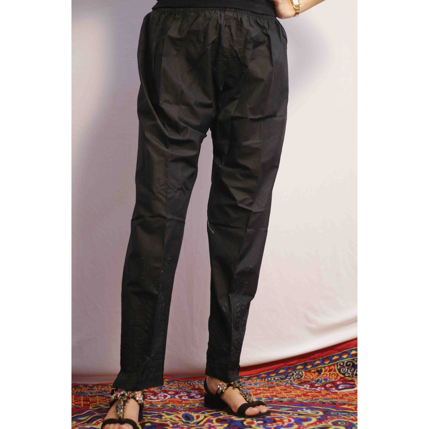 Black Side Cut Embroidered Pant