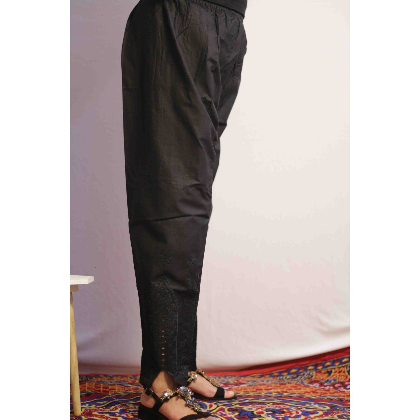 Black Side Cut Embroidered Pant