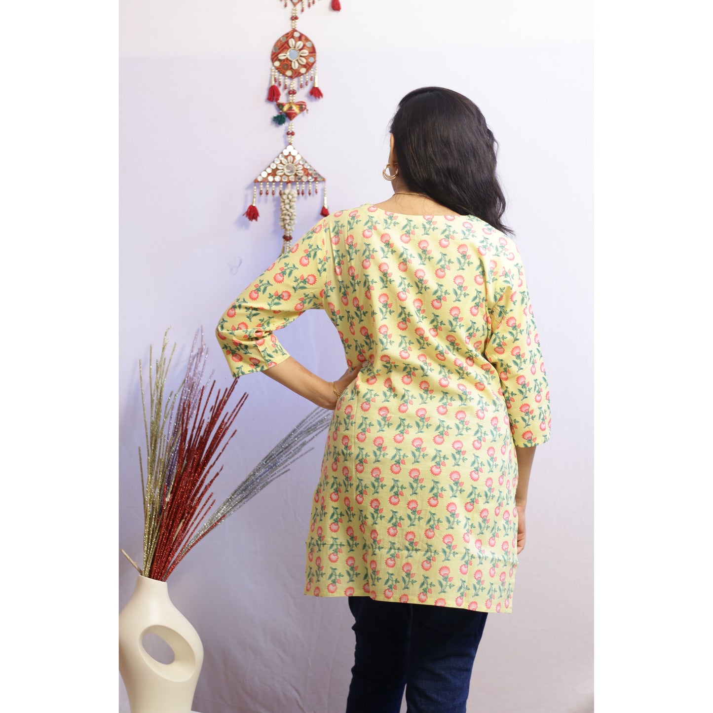 Yellow Short Embroidered Kurti