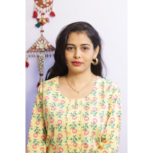 Yellow Short Embroidered Kurti