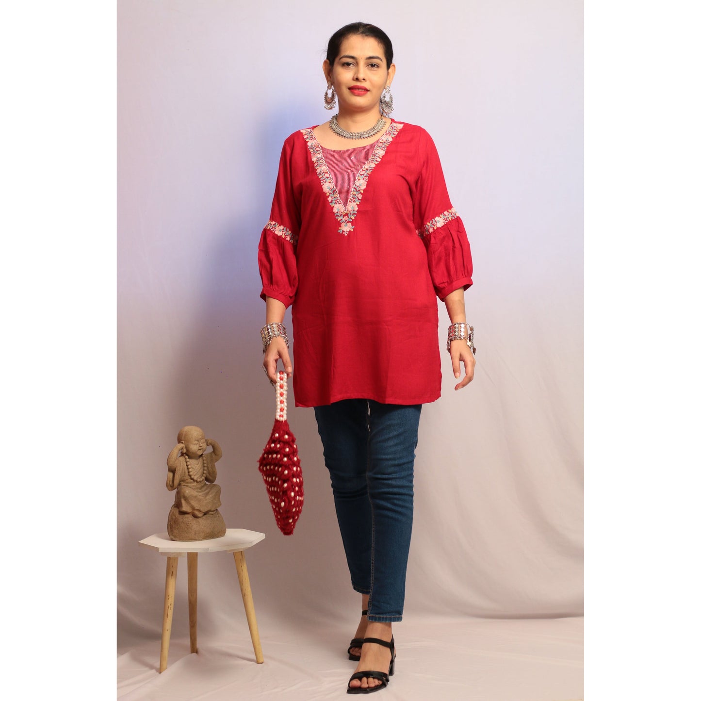Red Embroidered Kurti