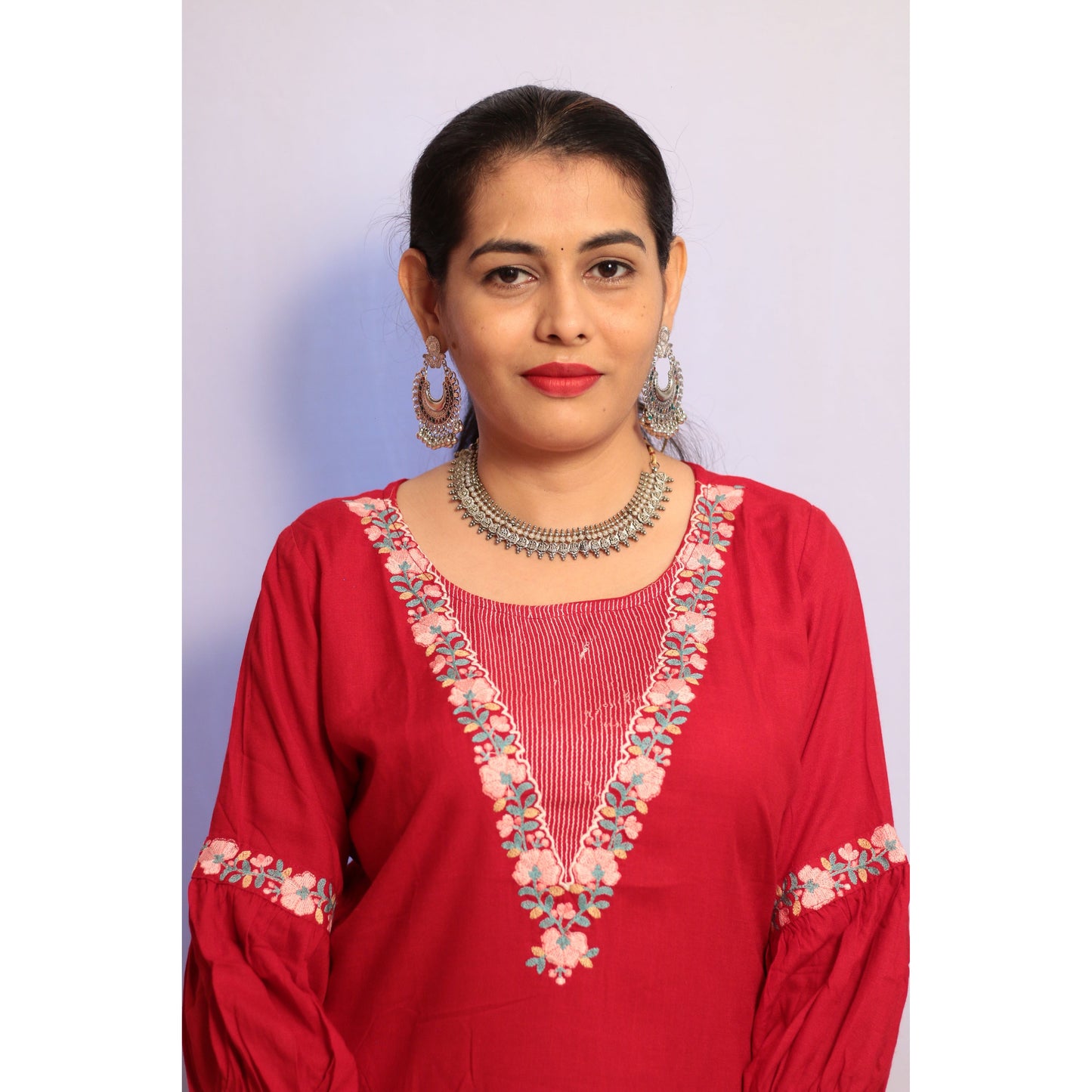 Red Embroidered Kurti