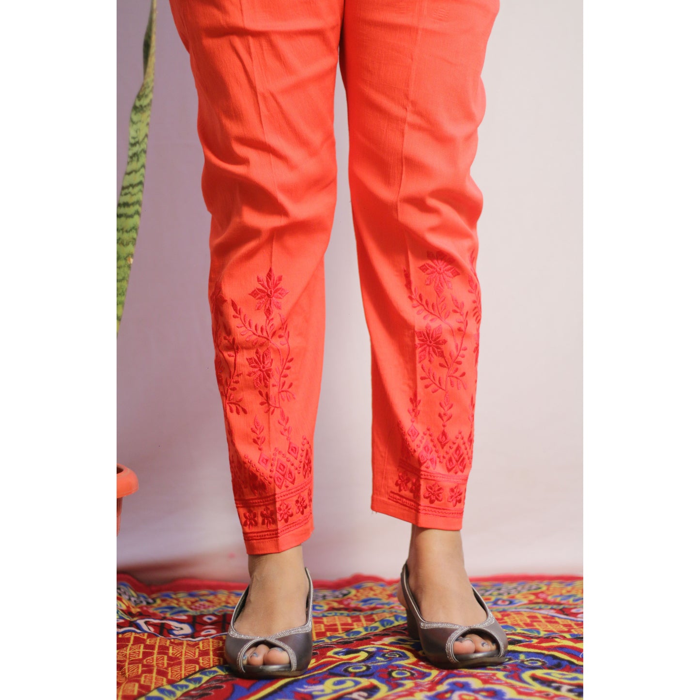 Gajri Red Embroidered Pant