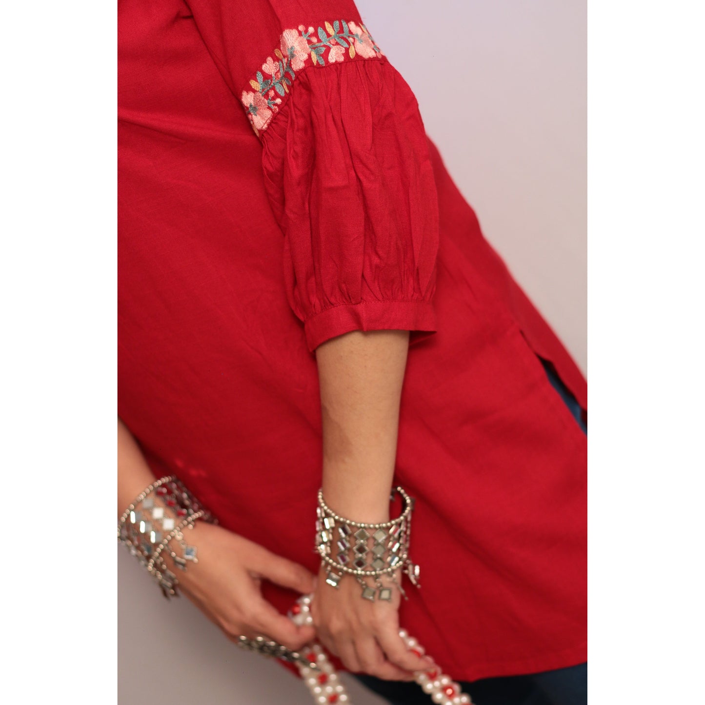 Red Embroidered Kurti