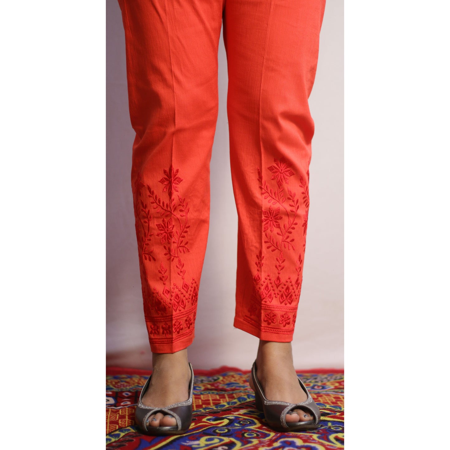 Gajri Red Embroidered Pant