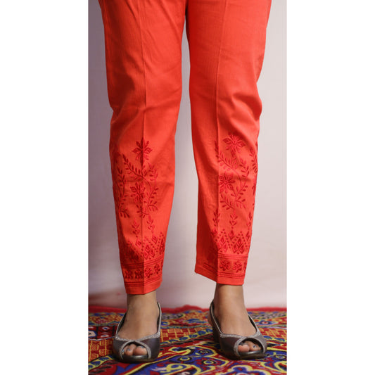 Gajri Red Embroidered Pant