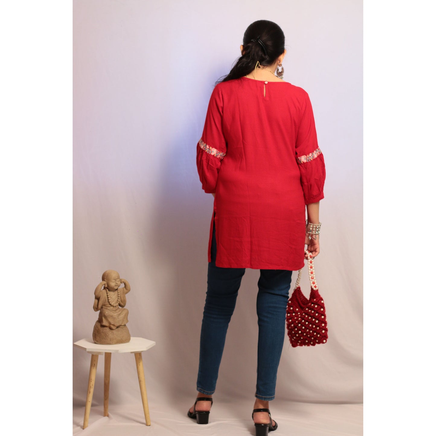 Red Embroidered Kurti
