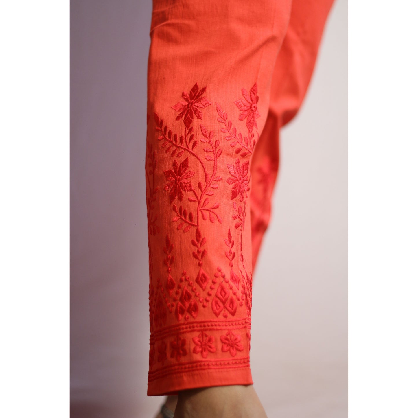 Gajri Red Embroidered Pant