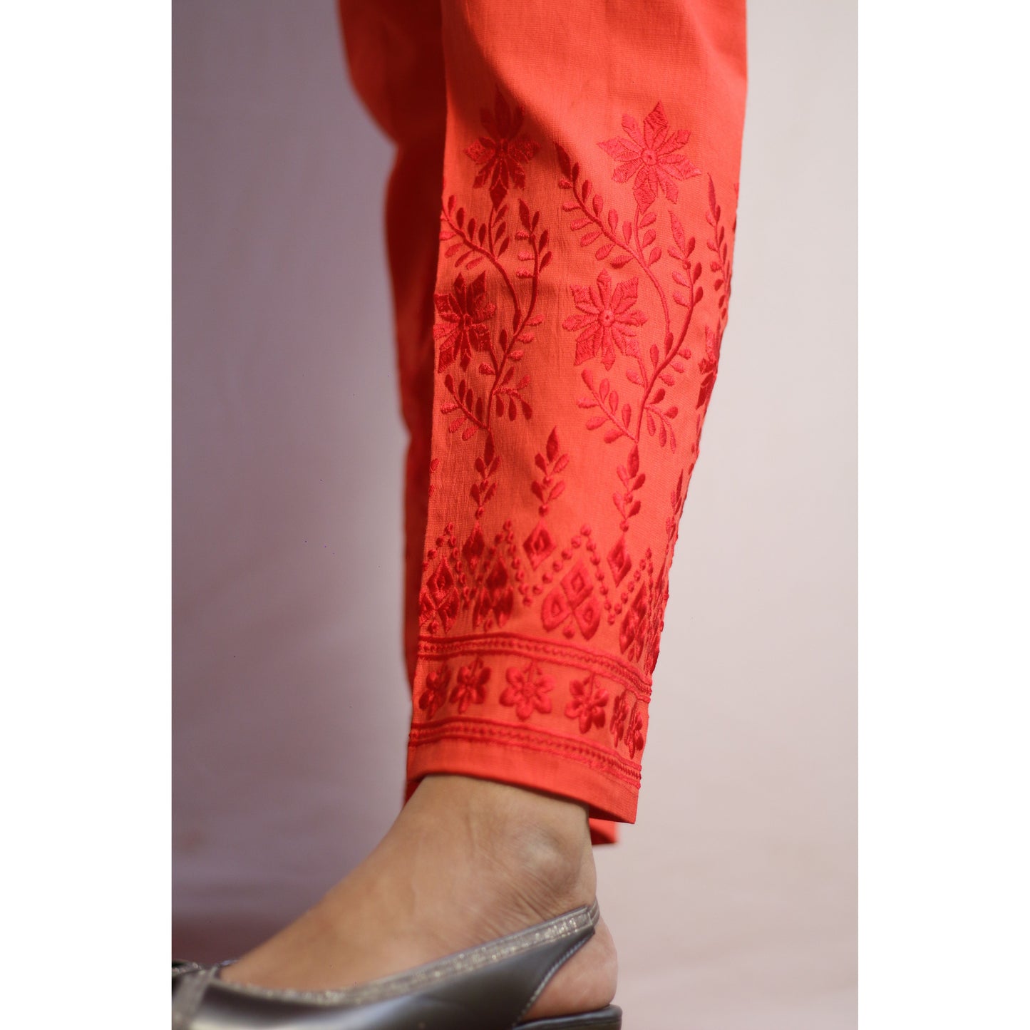 Gajri Red Embroidered Pant