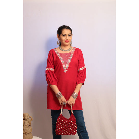 Red Embroidered Kurti