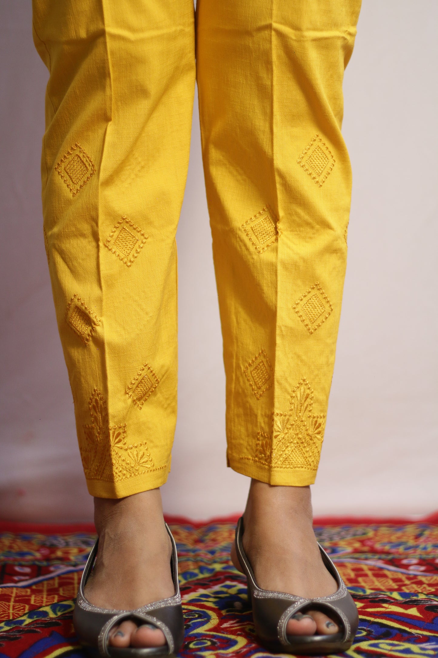 Mustard Yellow Embroidered Pant