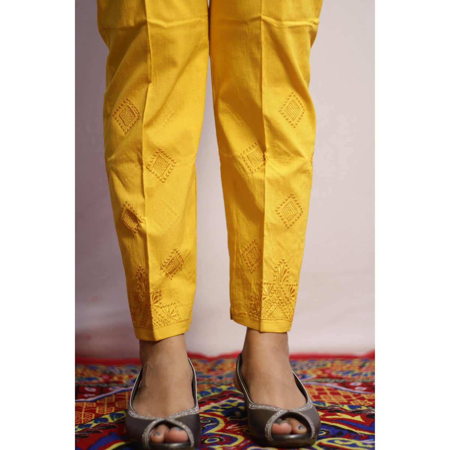 Mustard Yellow Embroidered Pant