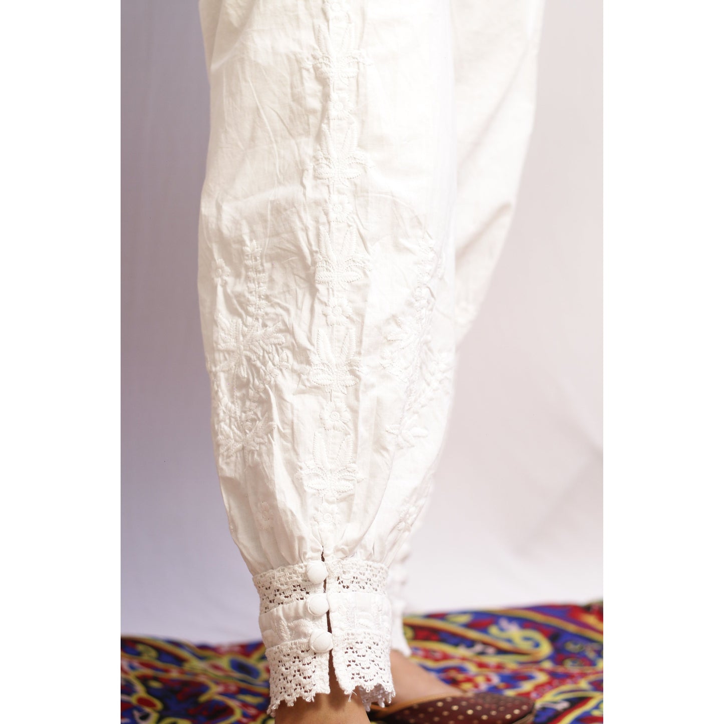Embroidered White Afghani Pant
