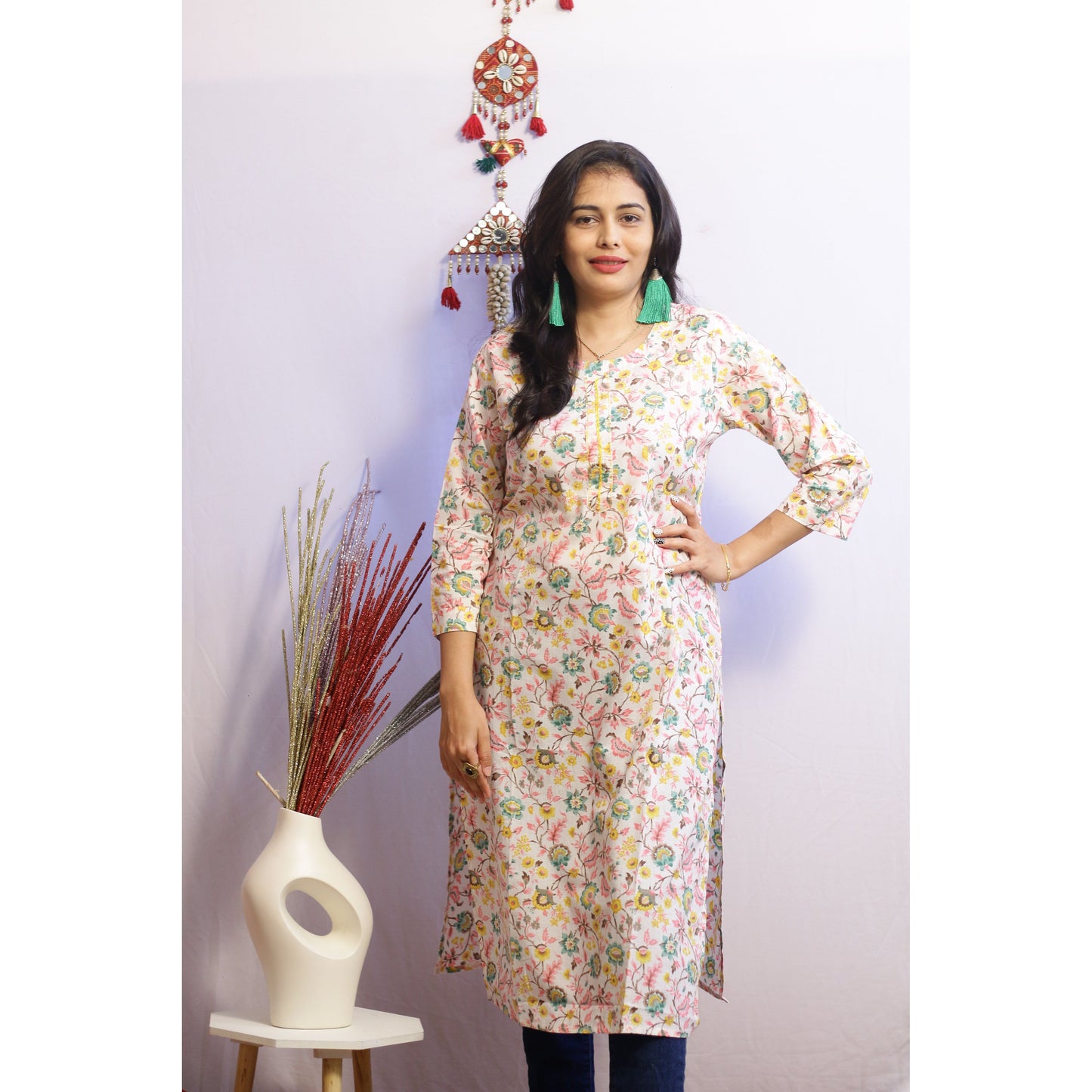 Floral White Embroidered Kurti