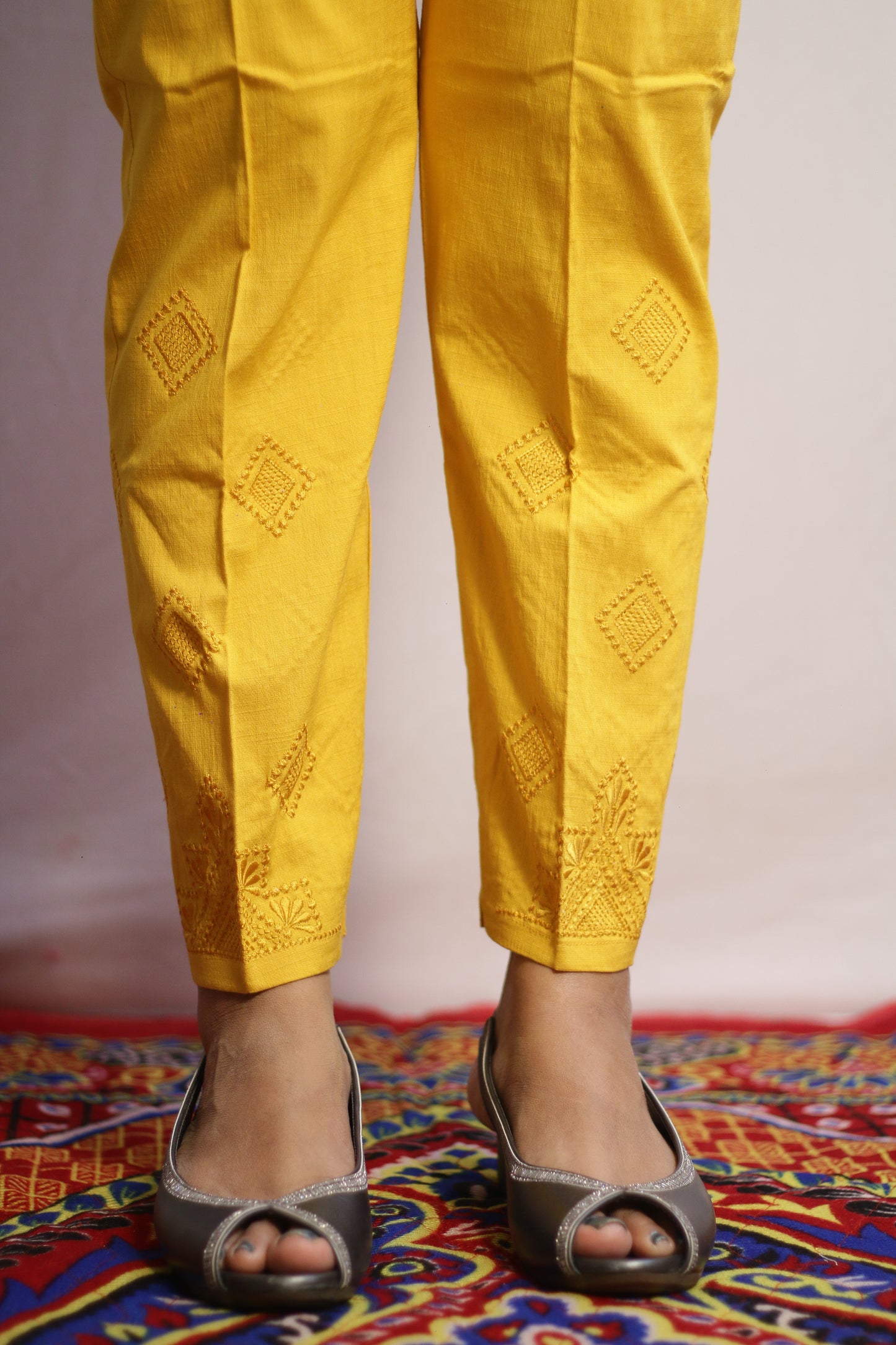 Mustard Yellow Embroidered Pant