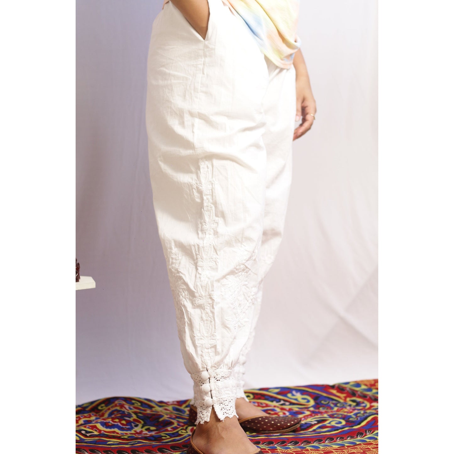 Embroidered White Afghani Pant