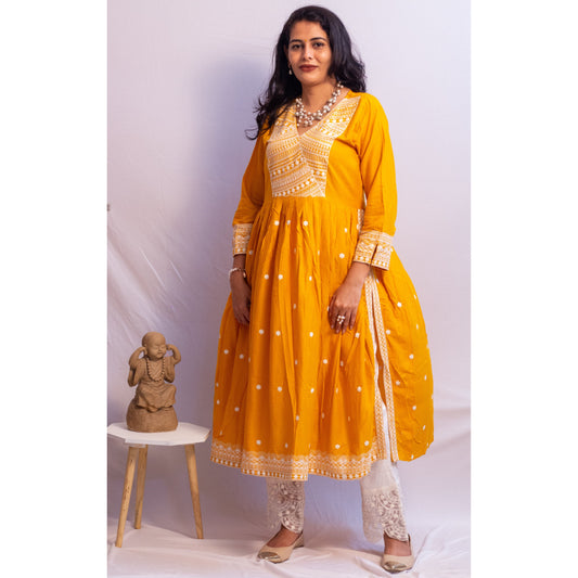Rakhi Yellow Lukhnowi Suit Set