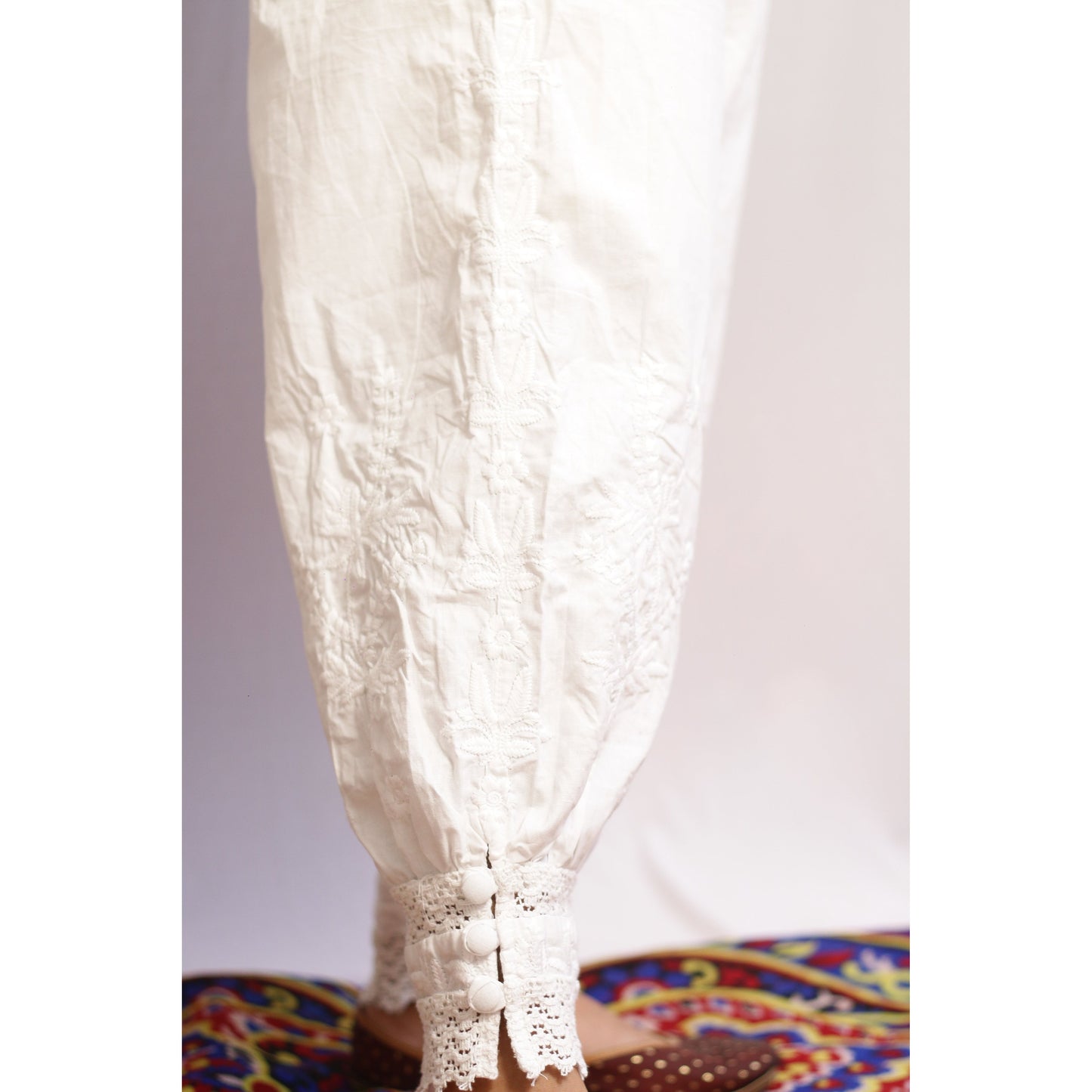 Embroidered White Afghani Pant