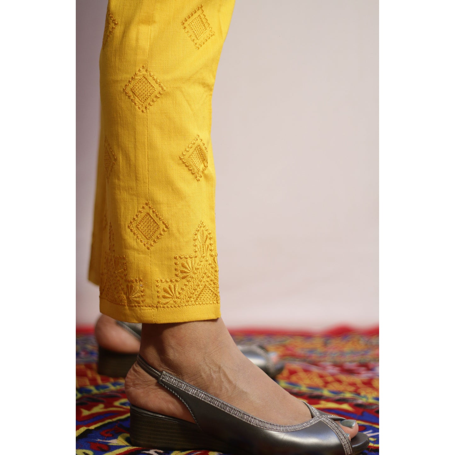 Mustard Yellow Embroidered Pant