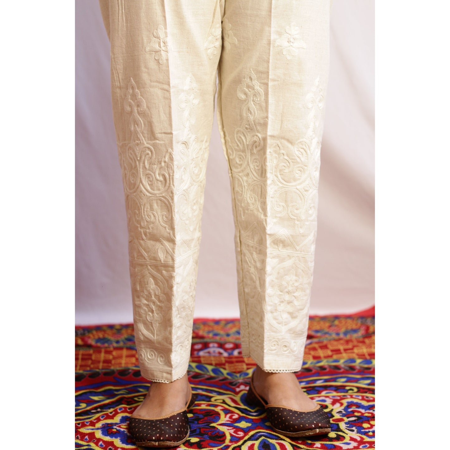 Beige Aari Embroidered Pant