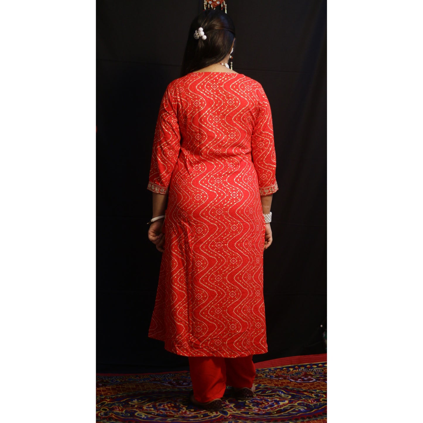Zigzag Bandhani Red Suit Set