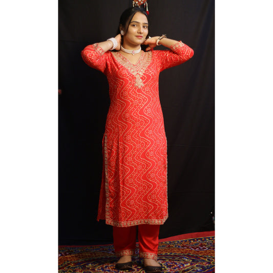 Zigzag Bandhani Red Suit Set