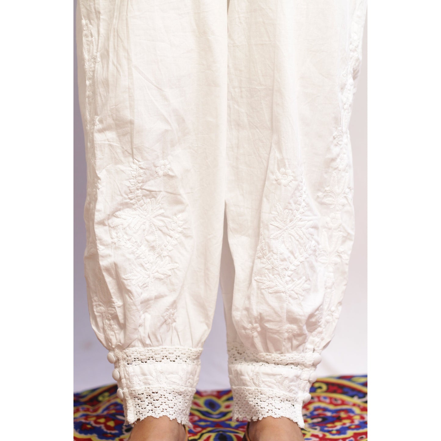 Embroidered White Afghani Pant