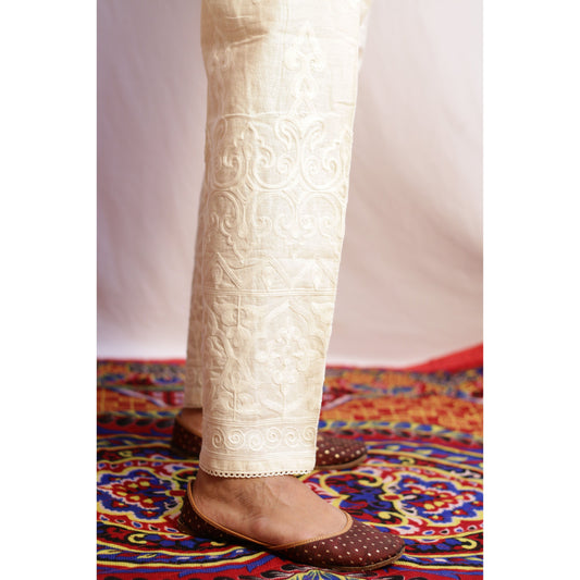 Beige Aari Embroidered Pant