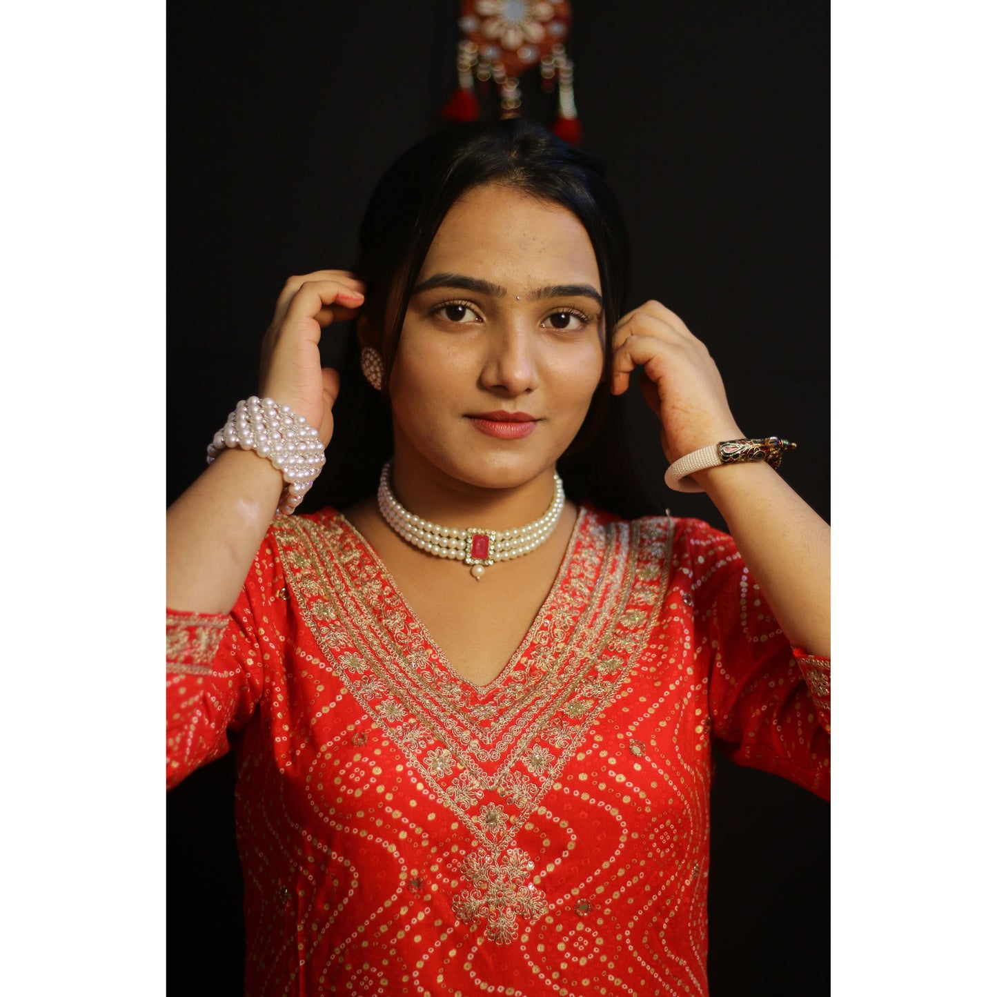 Zigzag Bandhani Red Suit Set