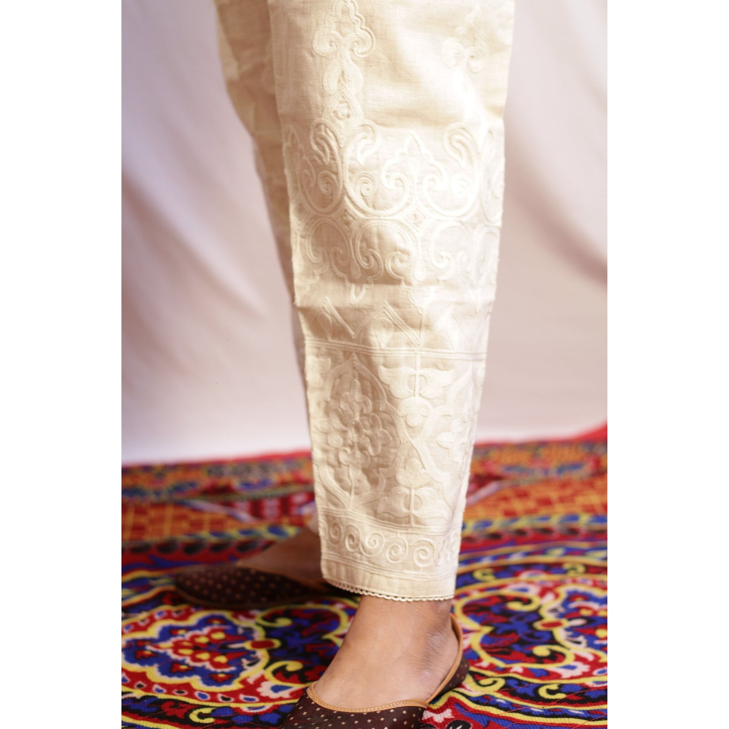 Beige Aari Embroidered Pant