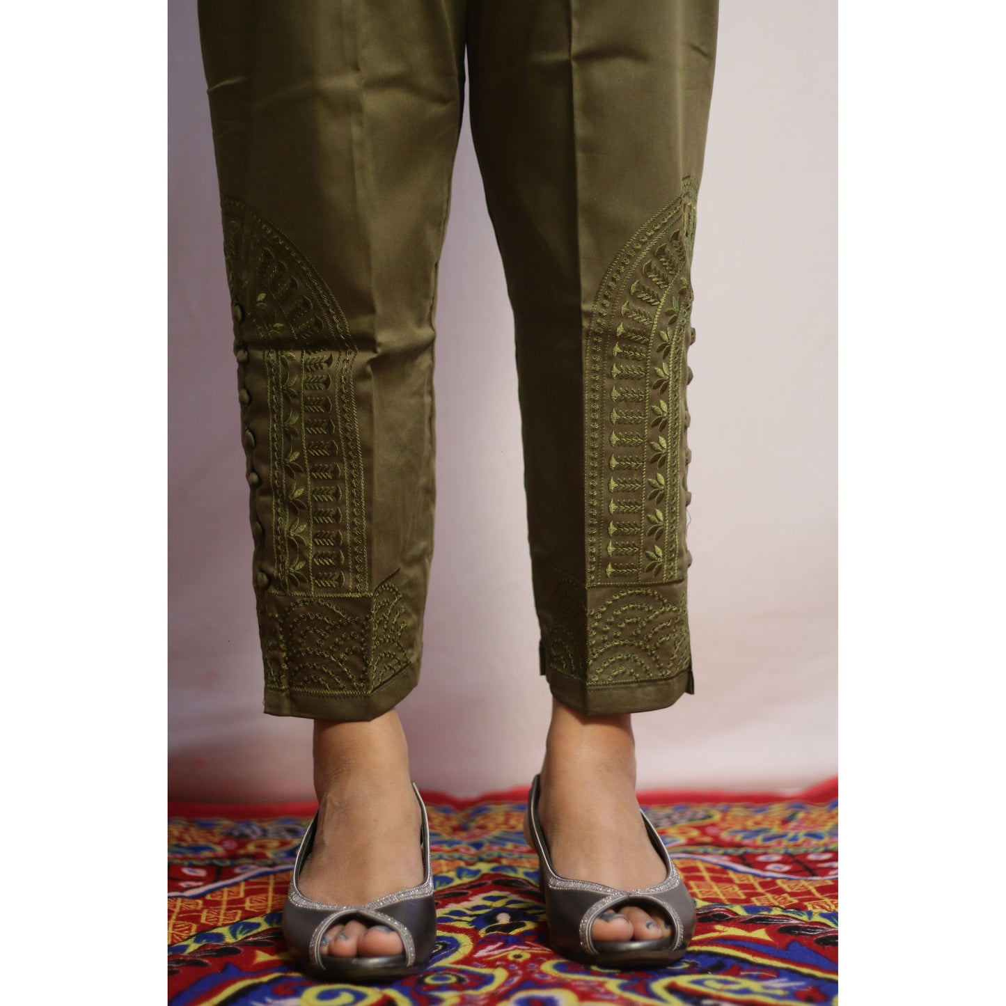 Mehndi Green Embroidered Pant
