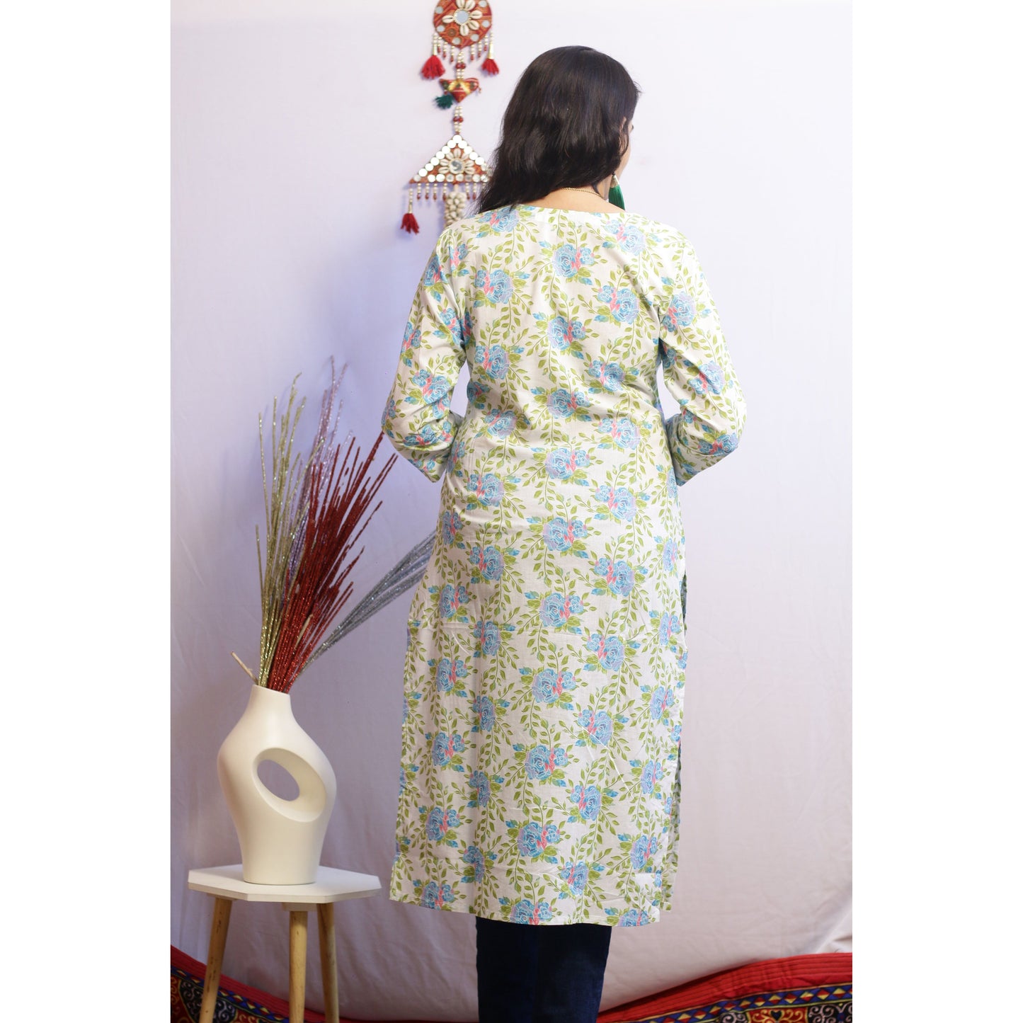 Green Floral Embroidered Kurti