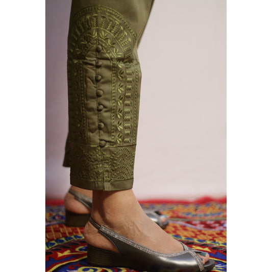 Mehndi Green Embroidered Pant