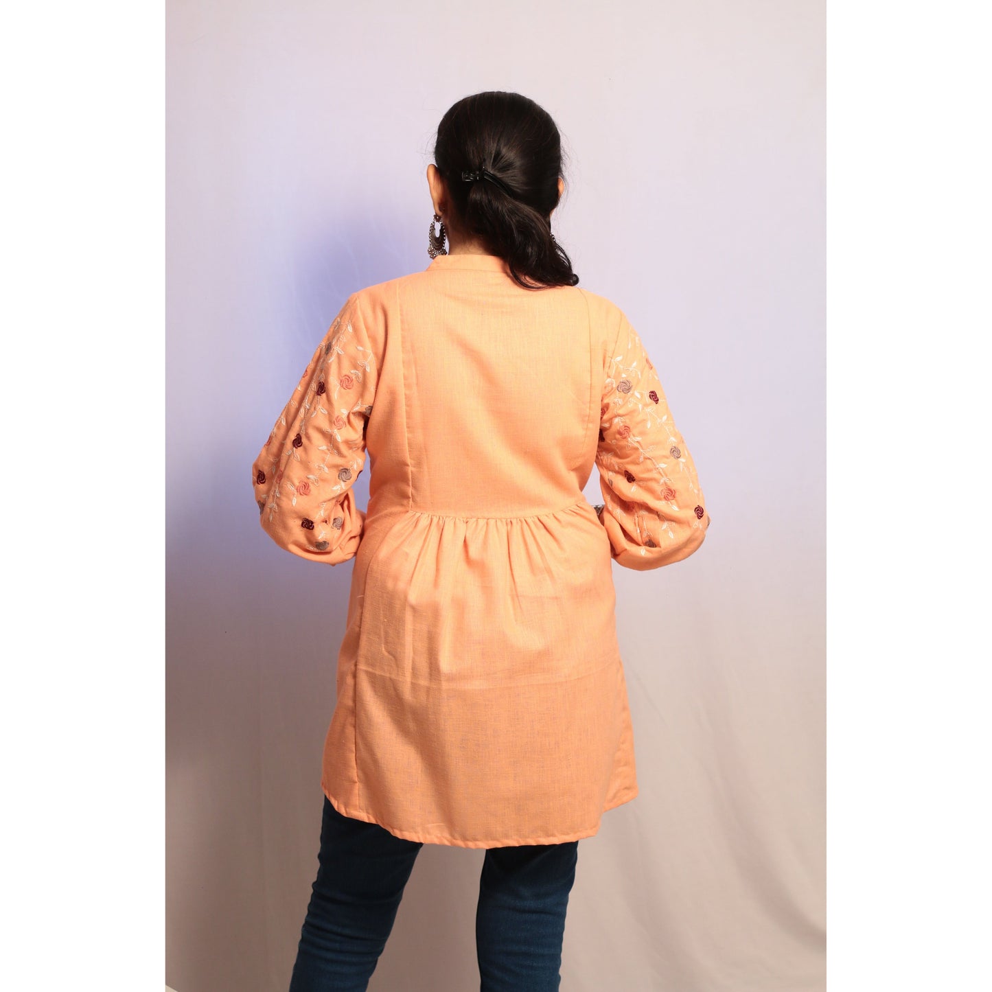 Peach Embroidered Short Kurti