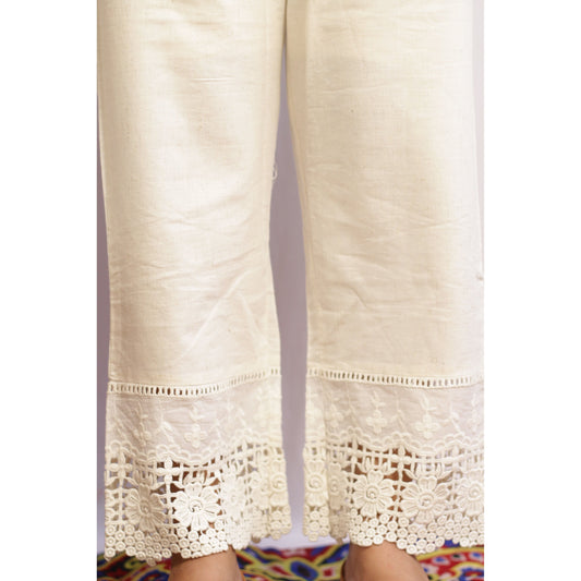 Embroidered Beige Cut Work Pant