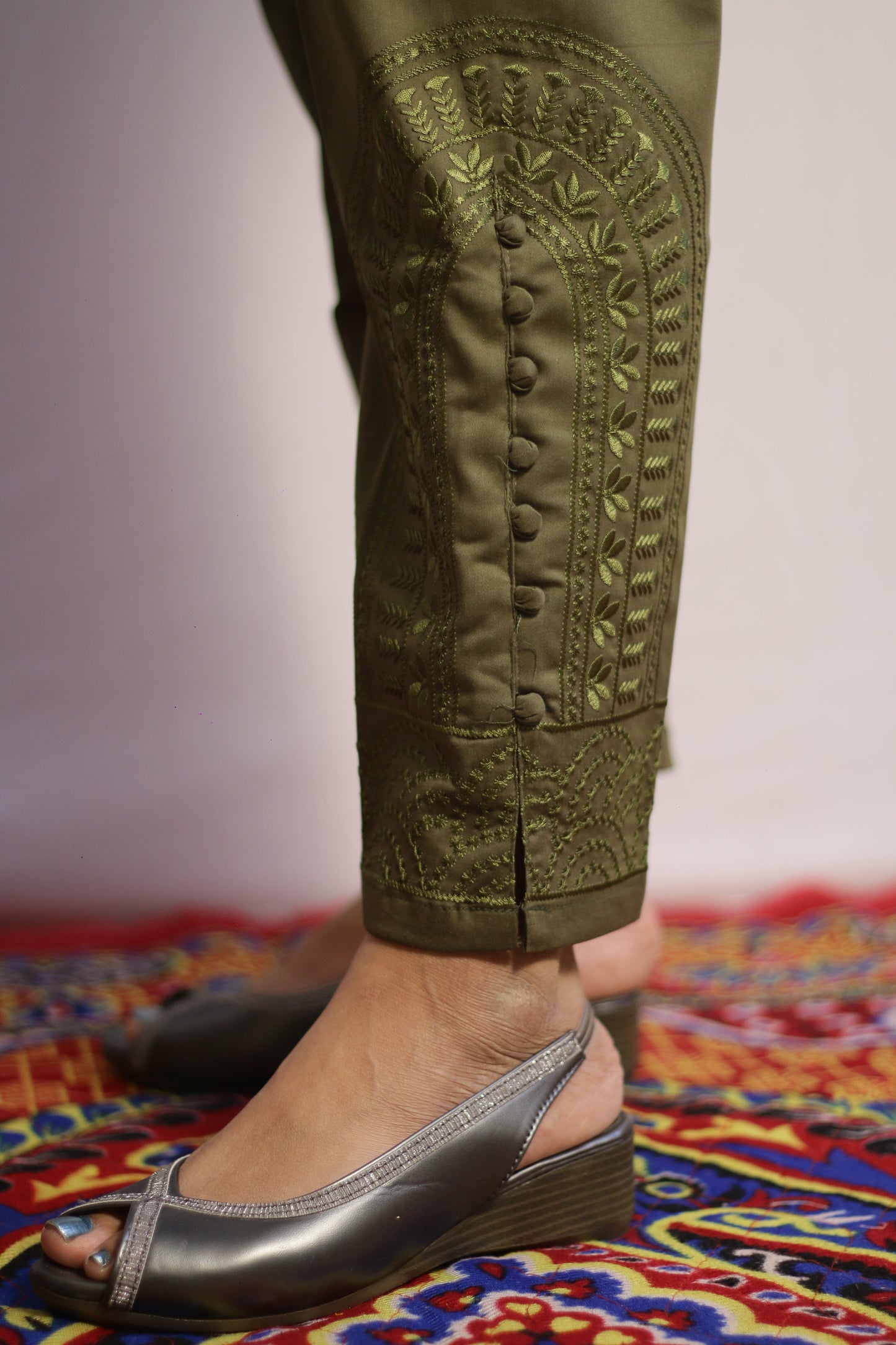 Mehndi Green Embroidered Pant