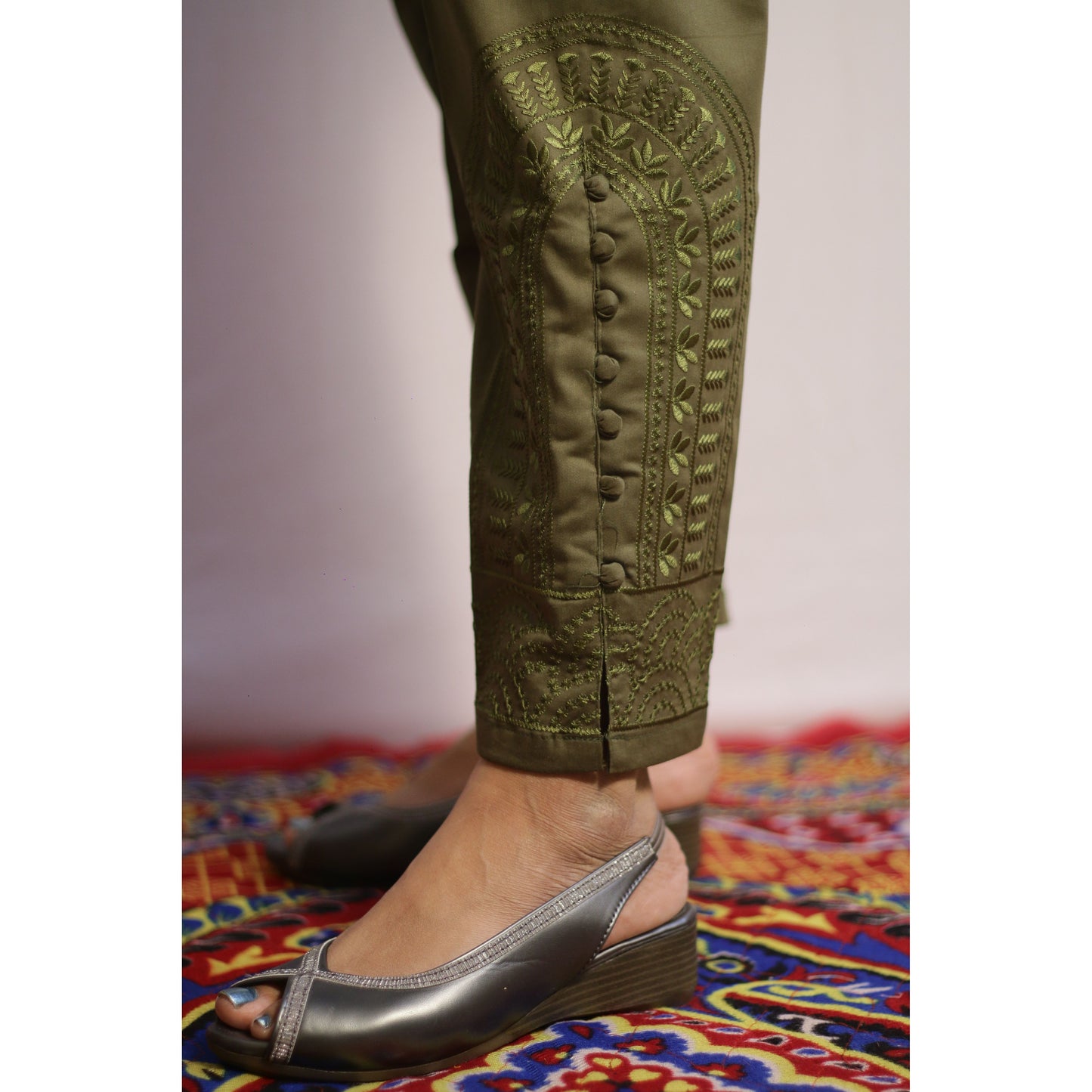 Mehndi Green Embroidered Pant