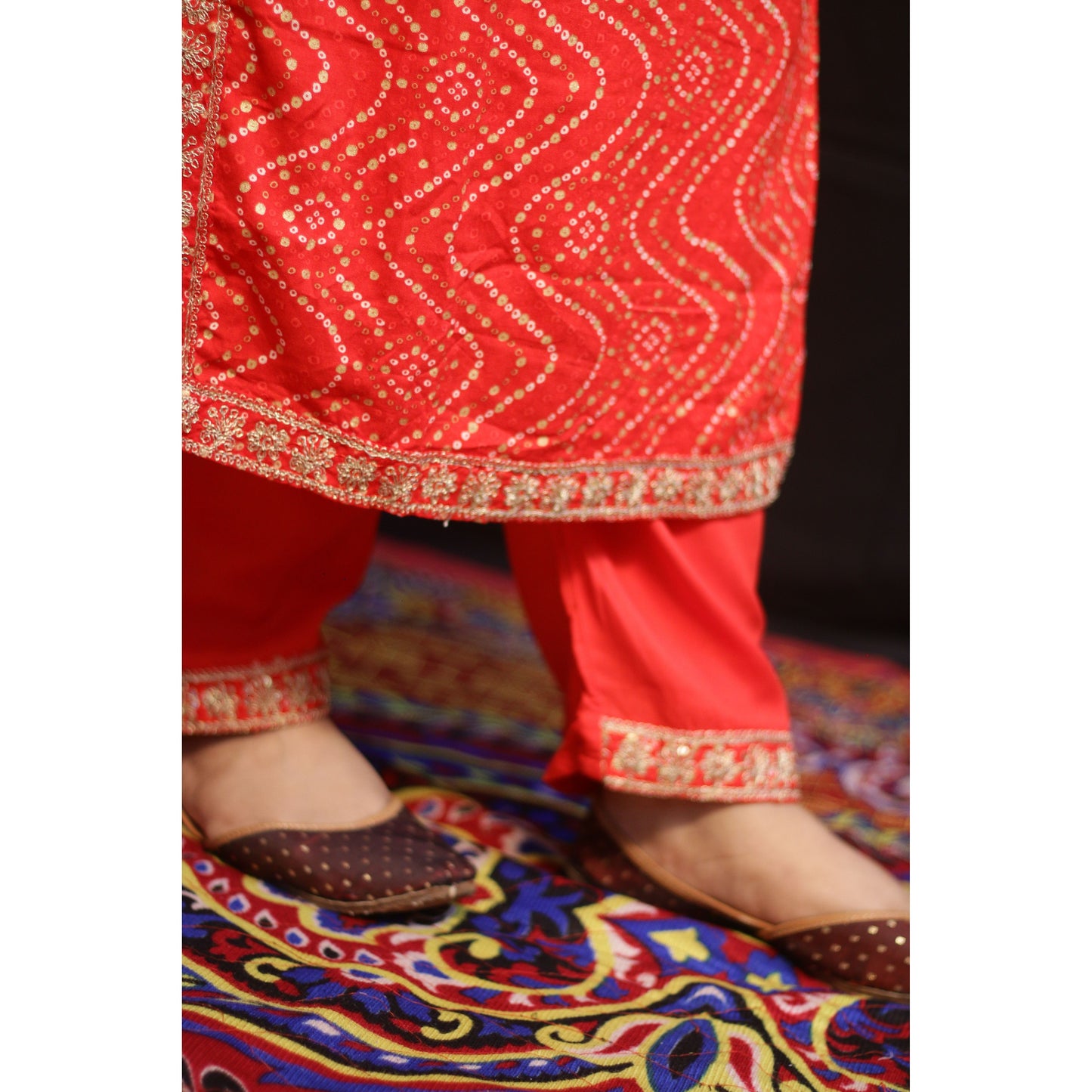 Zigzag Bandhani Red Suit Set