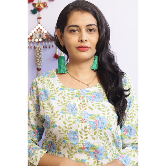 Green Floral Embroidered Kurti