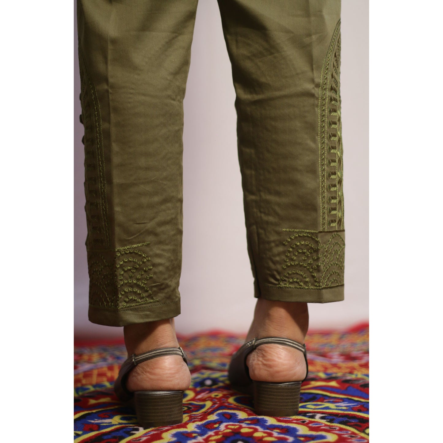 Mehndi Green Embroidered Pant