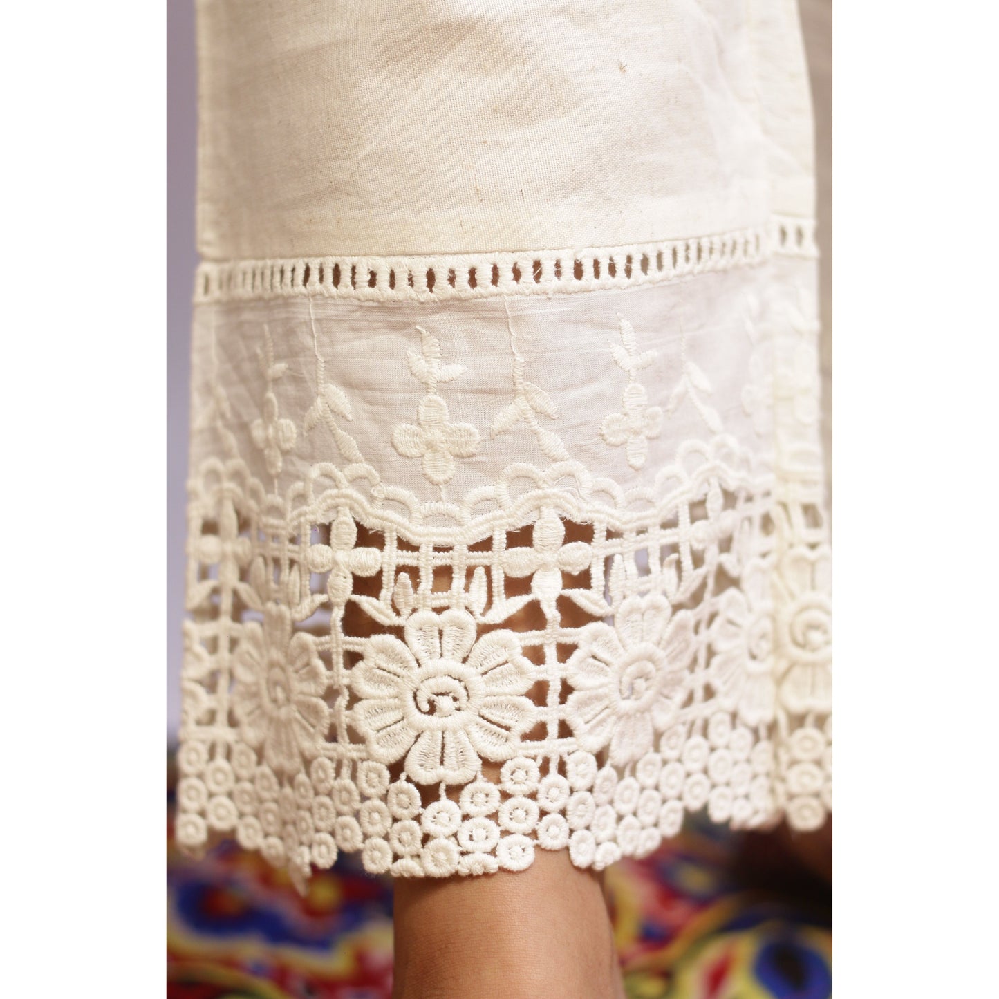 Embroidered Beige Cut Work Pant