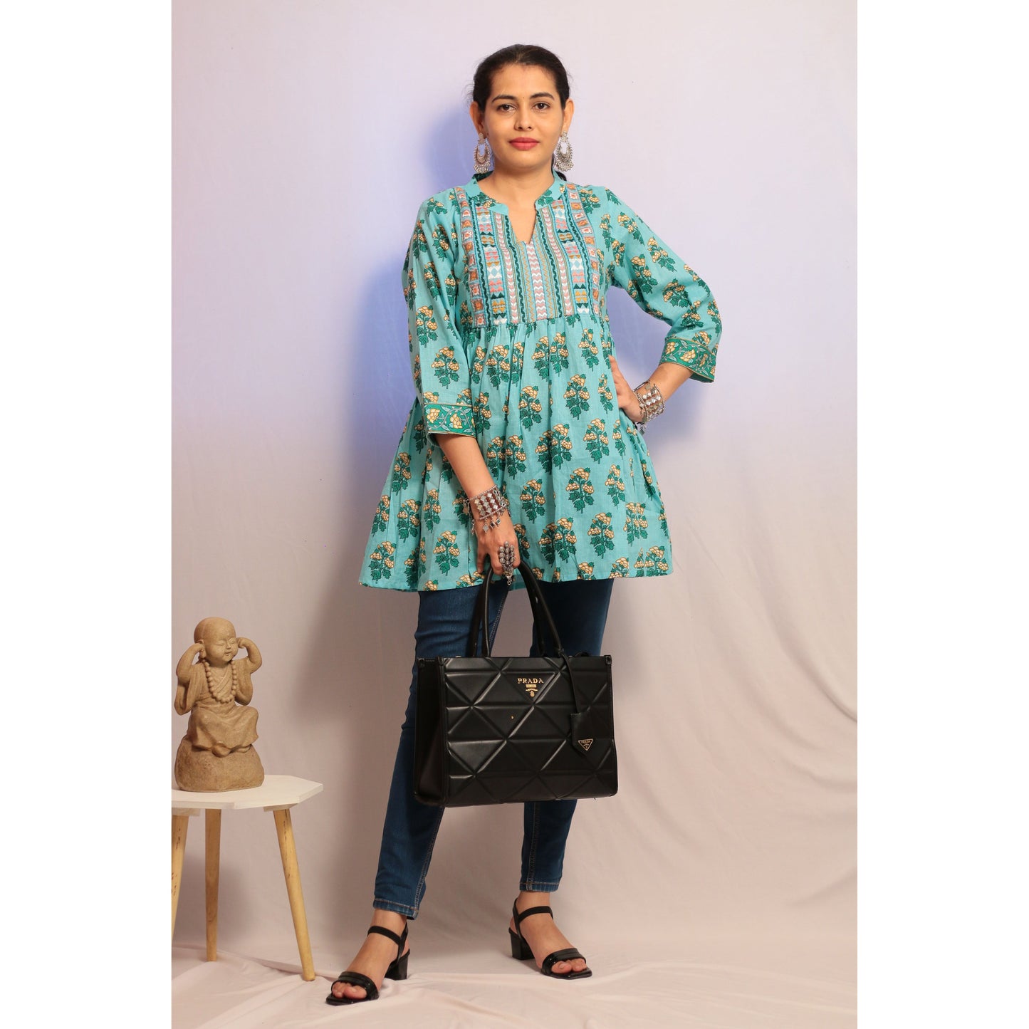 Sky Blue Embroidered Kurti