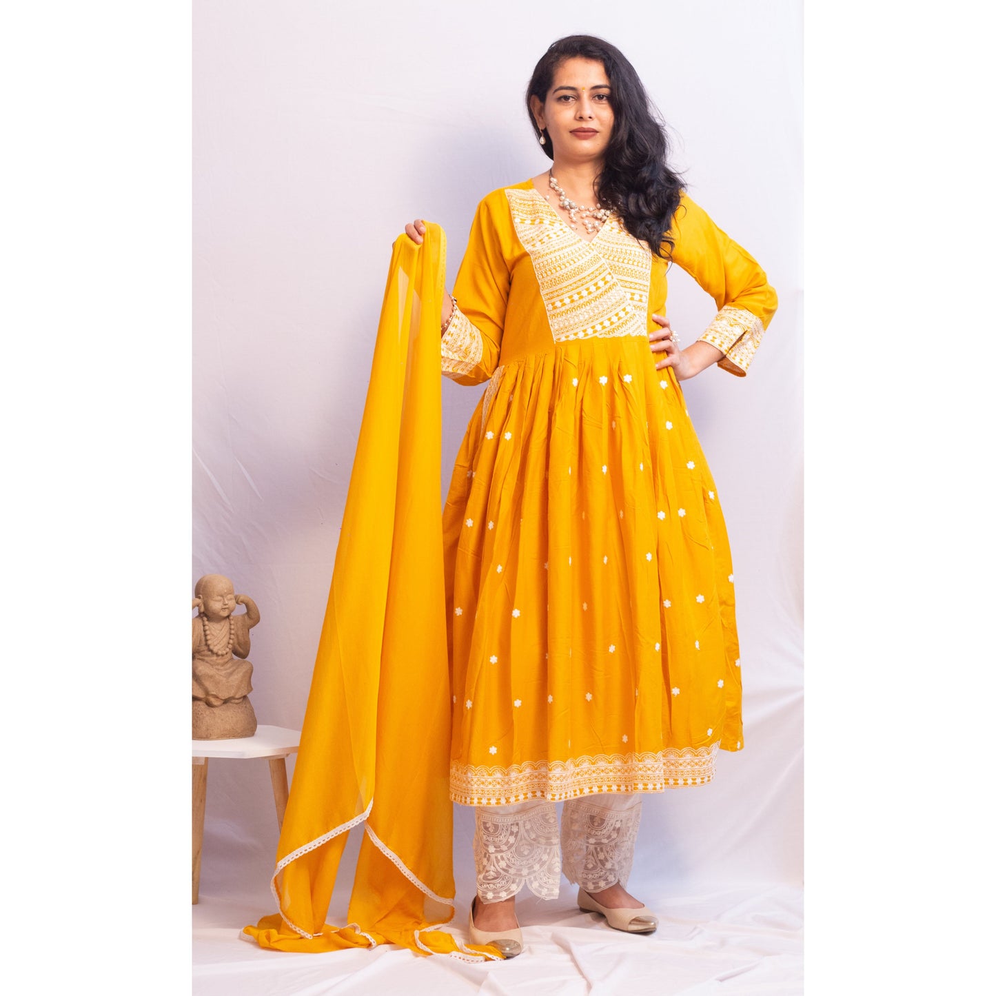 Rakhi Yellow Lukhnowi Suit Set
