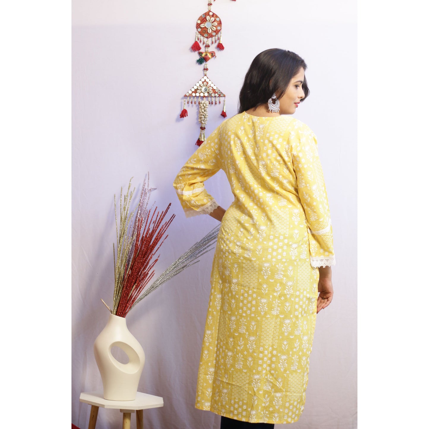 Yellow Embroidered Kurti