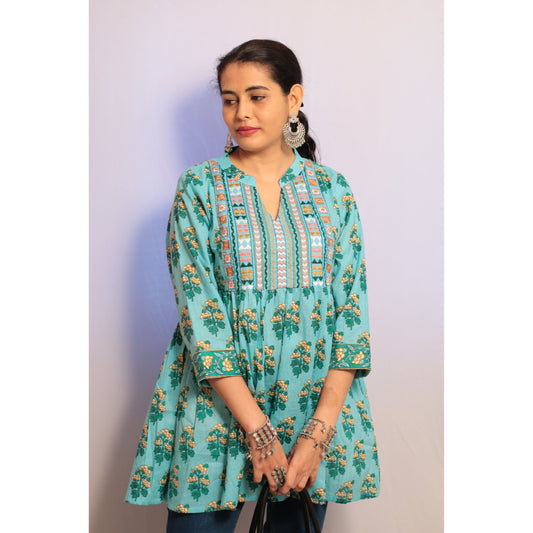 Sky Blue Embroidered Kurti