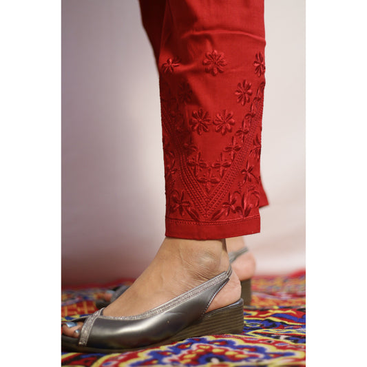 Maroon Embroidered Pant